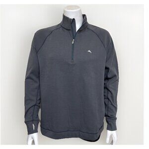 Tommy Bahama Sweater Mens Large Gray IslandZone Half Zip Mock Neck Thumbholes